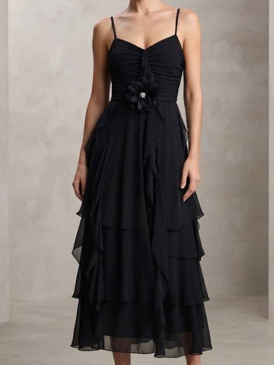 ModaFesta -spaghetti-flairy-power-net -dress-black